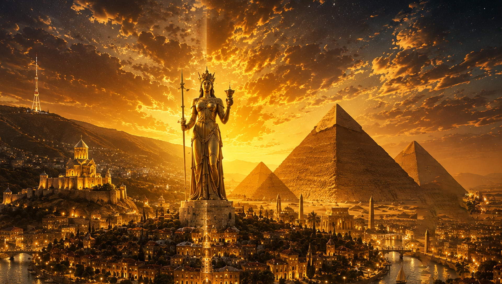 Pyramids at sunset